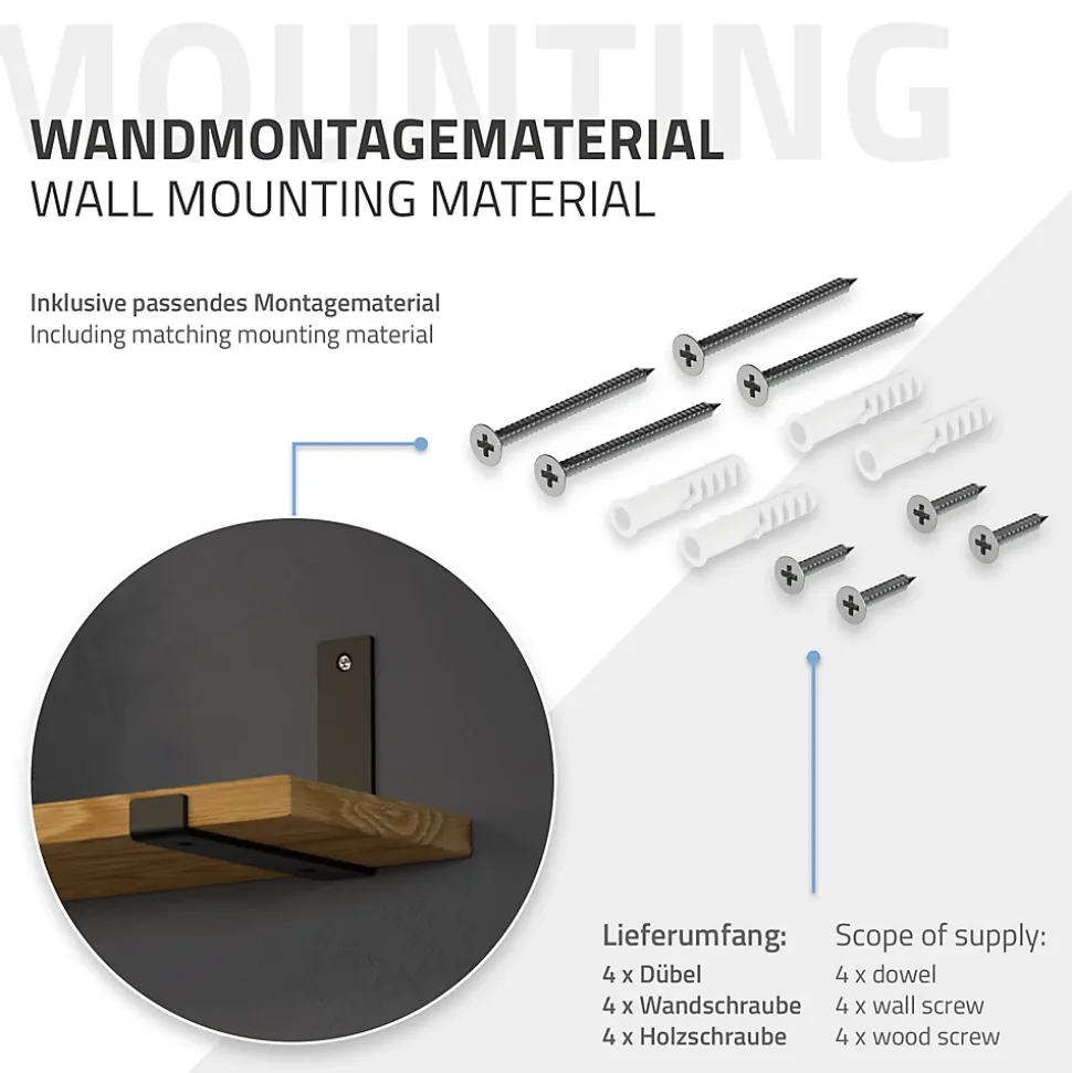 Lot de 4 support d'Etagere murale équerre fixation en métal noir