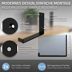 Lot de 4 support d'Etagere murale équerre fixation en métal noir