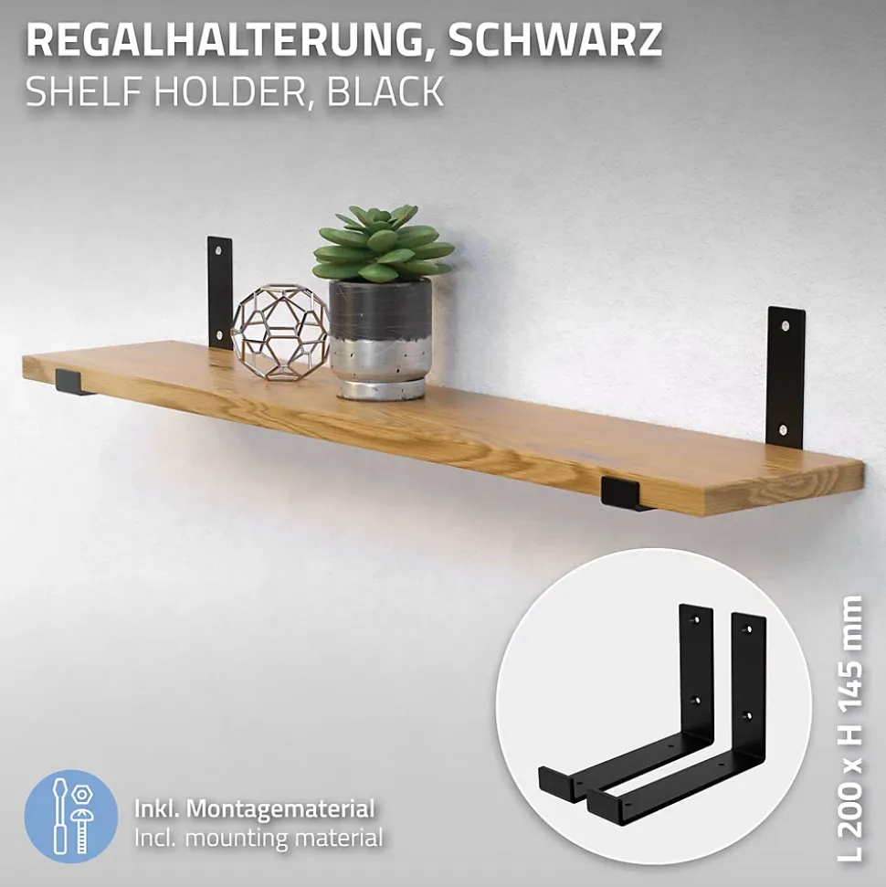 Lot de 2 support d'Etagere murale équerre fixation en métal noir