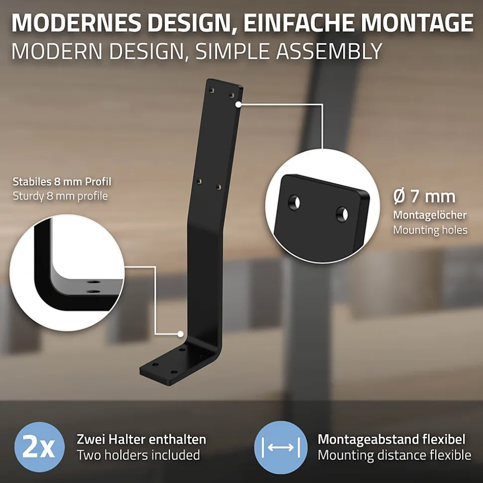 Lot de 2 supports de dossier en acier à visser pour siège banc lit 345x90x50 mm