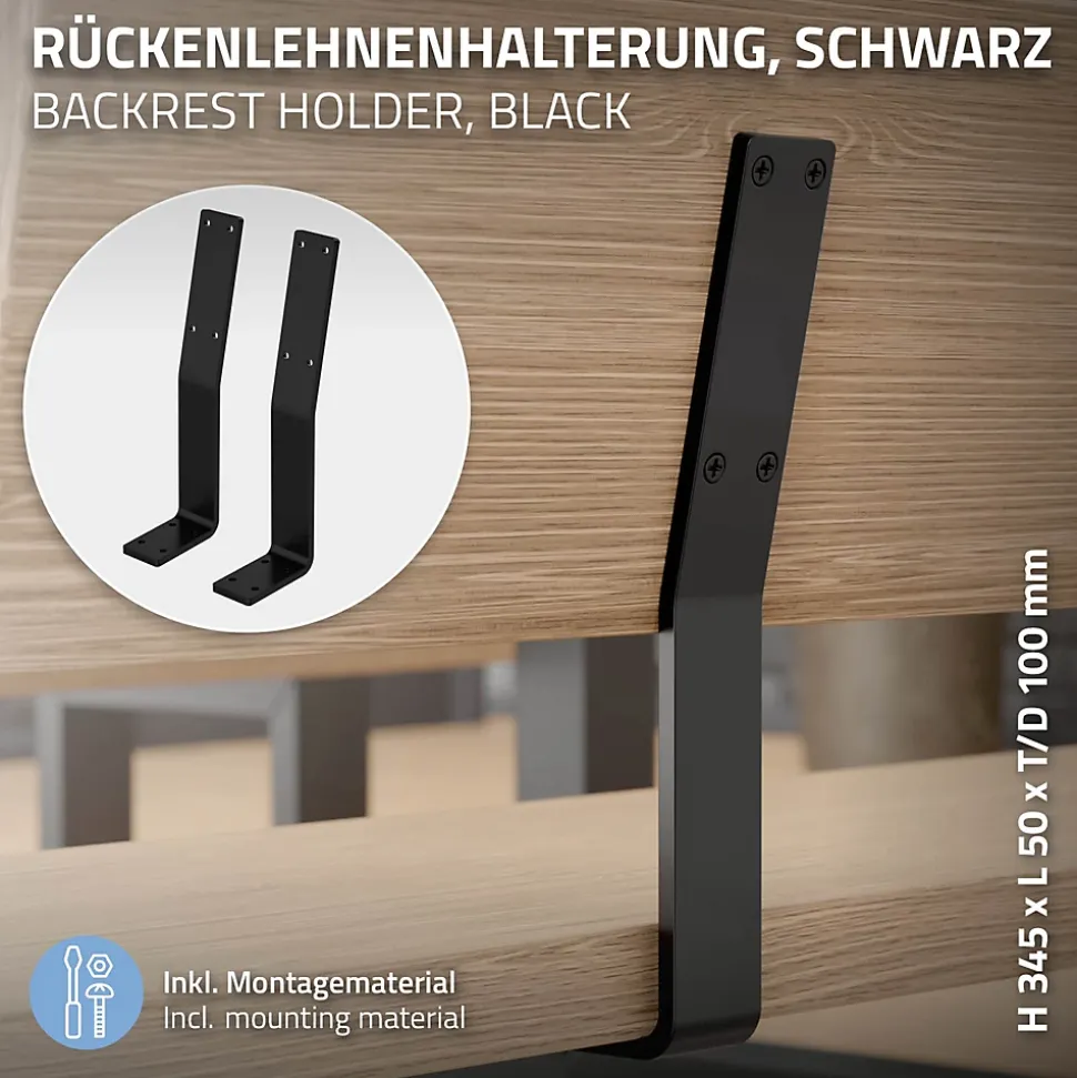Lot de 2 supports de dossier en acier à visser pour siège banc lit 345x90x50 mm