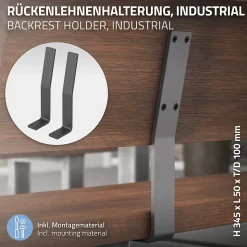 Lot de 2 supports de dossier en acier gris à visser pour siège lit 345x90x50 mm