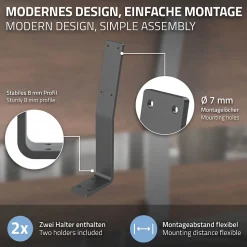Lot de 2 supports de dossier en acier gris à visser pour siège lit 345x90x50 mm