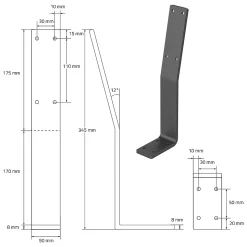 Lot de 2 supports de dossier en acier gris à visser pour siège lit 345x90x50 mm
