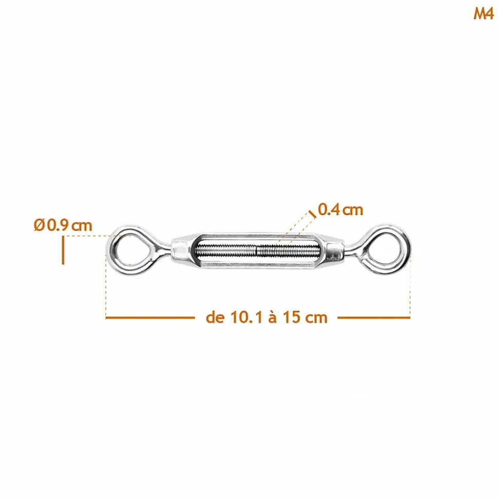 Lot de 5 tendeurs de fil réglables en acier inoxydable - Double oeillets - M4 - Linxor