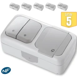 Lot de 5 Va et vient + Prise 2P+T étanche IP54- Viko by Panasonic - Gris - NF