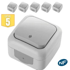 Lot de 5 va et vient étanche IP54 - Viko by Panasonic - Gris - NF