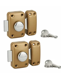 Lot de 2 verrous à bouton Apache pour porte d'entrée, cylindre 45mm, acier, 3 clés/verrou, époxy or - THIRARD
