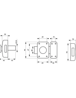 Lot de 2 verrous à bouton, cylindre diamètre 23 x 45 mm, s'entrouvrant, 3 clés/verr. - SP