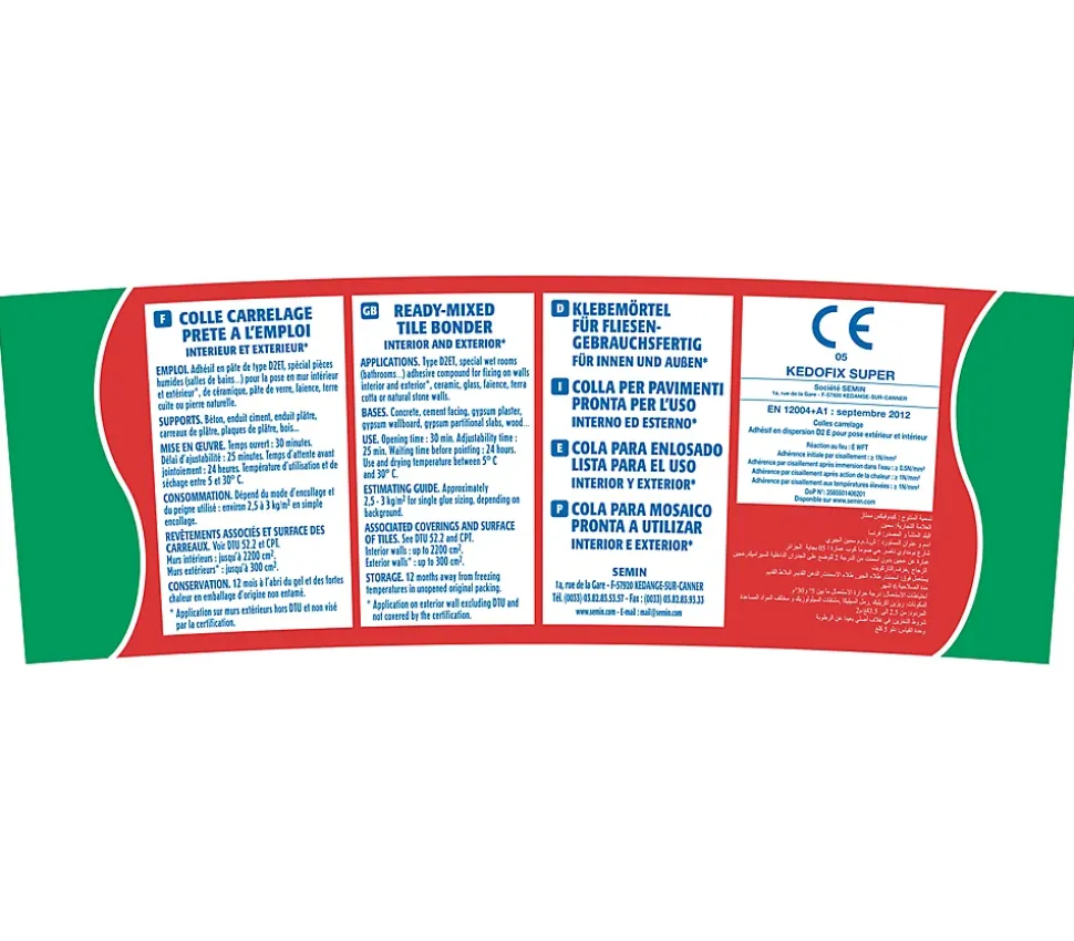 Lot de3 colles pour Carrelage Haute Performance Kedofix Semin, Prêt à l'emploi, Intérieur/extérieur, seau de 5 kg