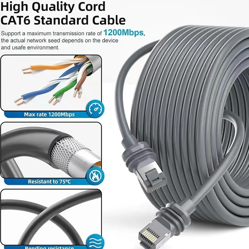 30m Elfcam - Câble Starlink Gen 3, Ethernet Cat6 26AWG, Intérieur/Extérieur, Rallonge pour Starlink Gen 3/Mini