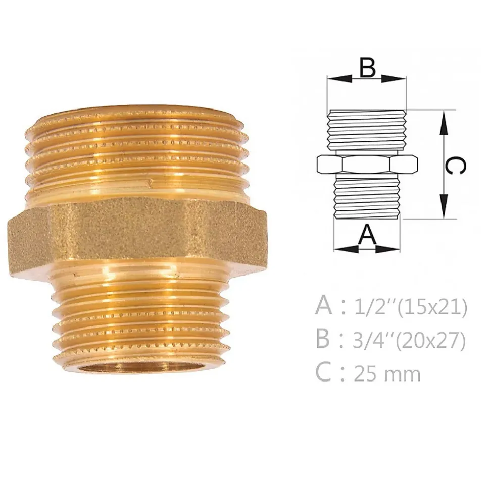 Mamelon laiton réduit mâle mâle à visser diam 1/2" x 3/4" - à l'unité