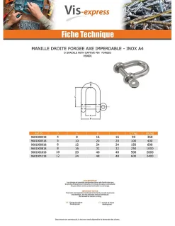 Manille Droite Forgée axe imperdable Inox A4 Diamètre 5 - 5 pièces