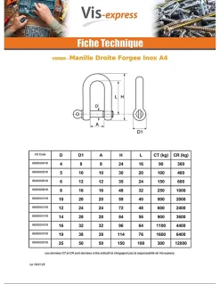 Manille Droite Forgée Inox A4 Diamètre 6 - 5 pièces