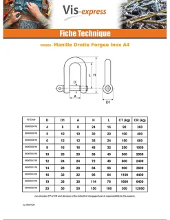 Manille Droite Forgée Inox A4 Diamètre 10 - 2 pièces