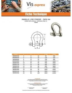 Manille LYRE Forgée Inox A4 Diamètre 6 - 1 pièce