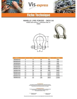 Manille LYRE Forgée Inox A4 Diamètre 5 - 5 pièces