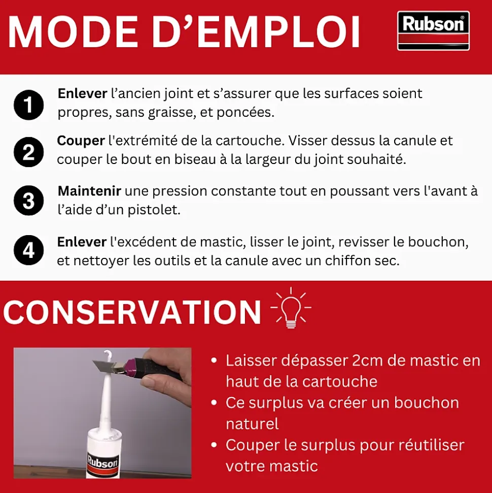 Mastic bain et cuisine Rubson noir 280ml