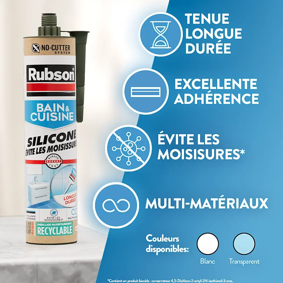 Mastic bain et cuisine Rubson transparent 280ml