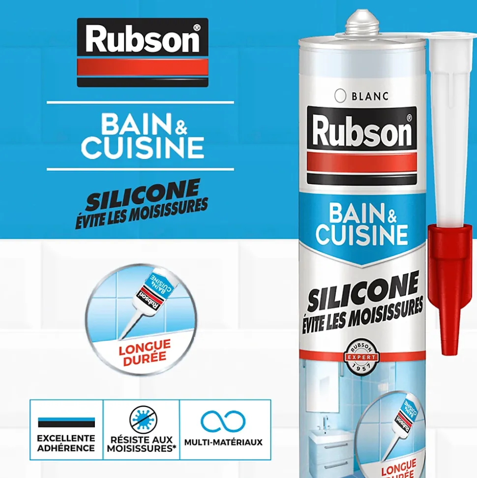 Mastic bain et cuisine Rubson blanc 2x280ml
