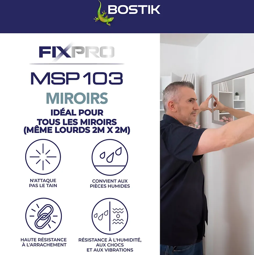 Mastic colle miroirs Bostik 290 ml coloris blanc