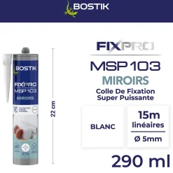 Mastic colle miroirs Bostik 290 ml coloris blanc