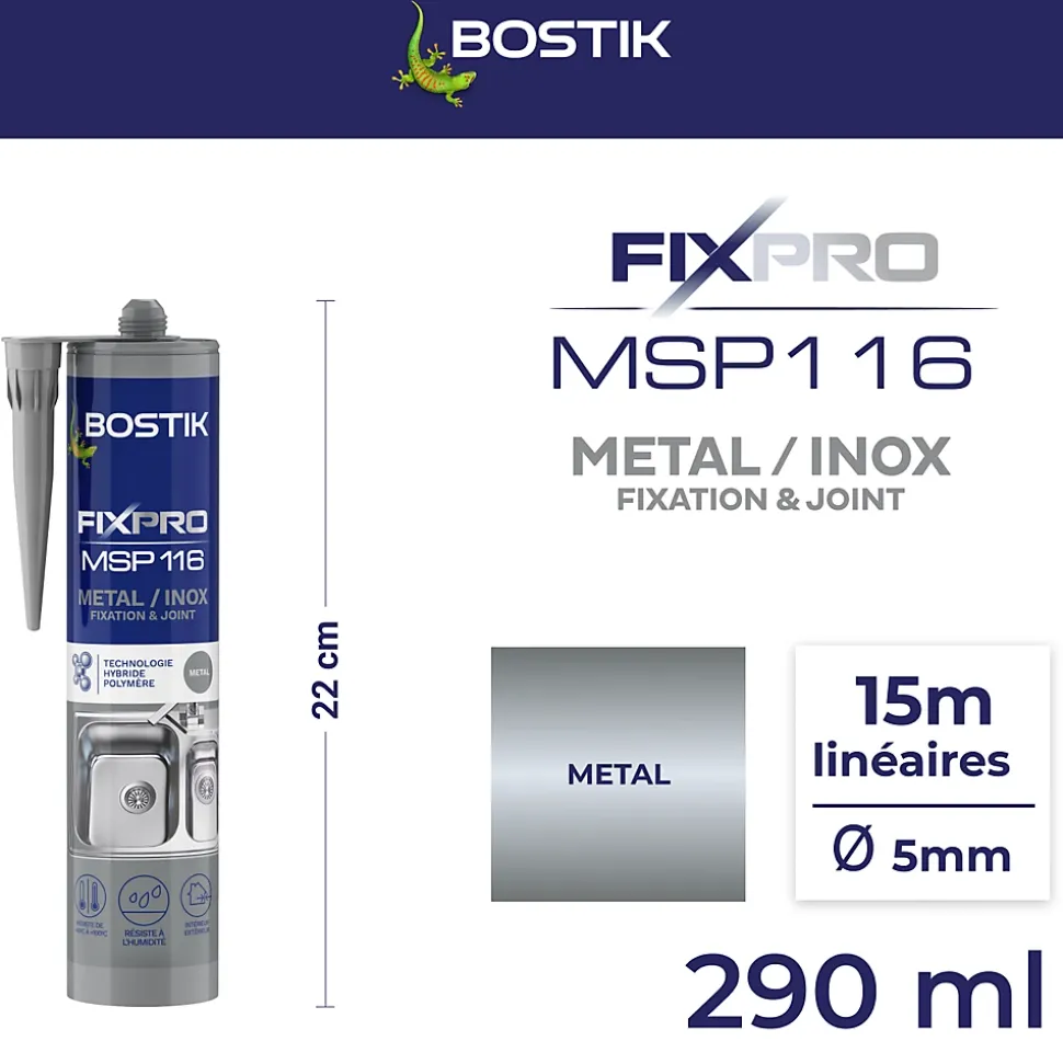 Mastic colle métal et inox Bostik 290 ml