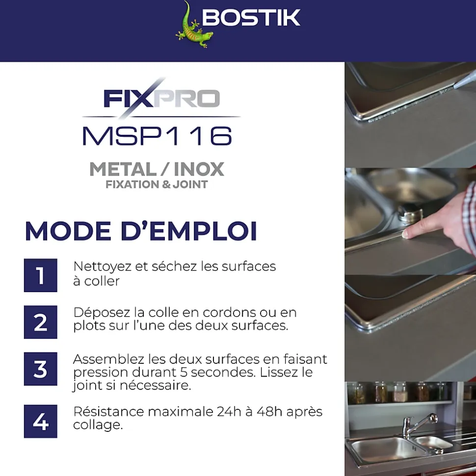 Mastic colle métal et inox Bostik 290 ml