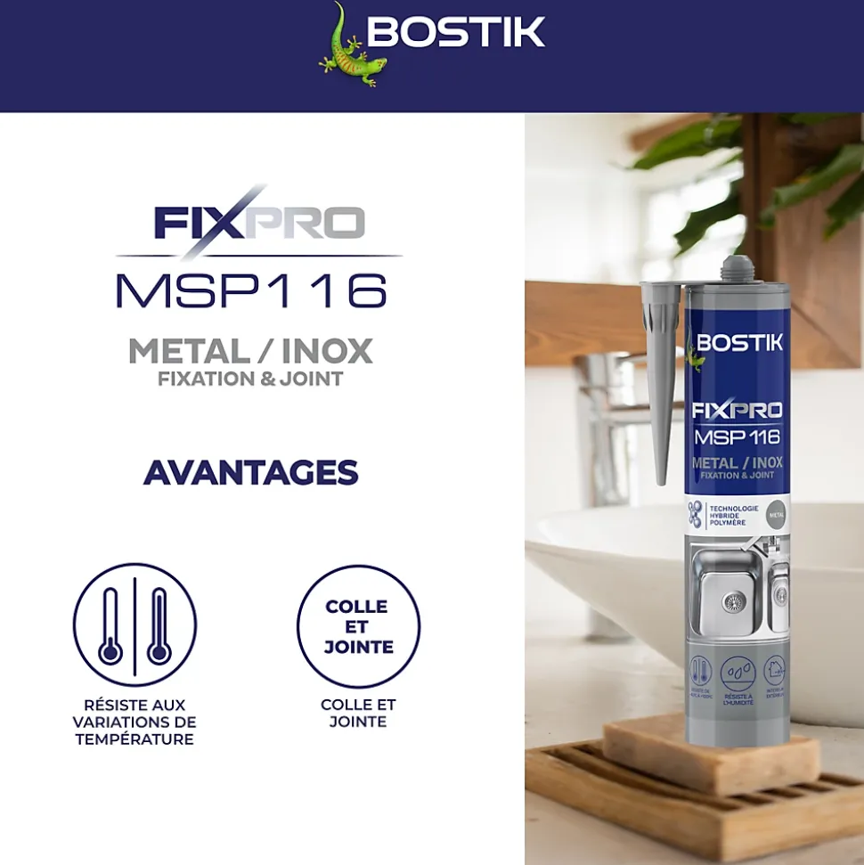 Mastic colle métal et inox Bostik 290 ml