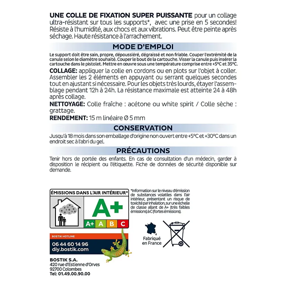 Mastic colle spécial polystyrène et moulures blanc Bostik Fixpro MSP 121, cartouche de 290 ml