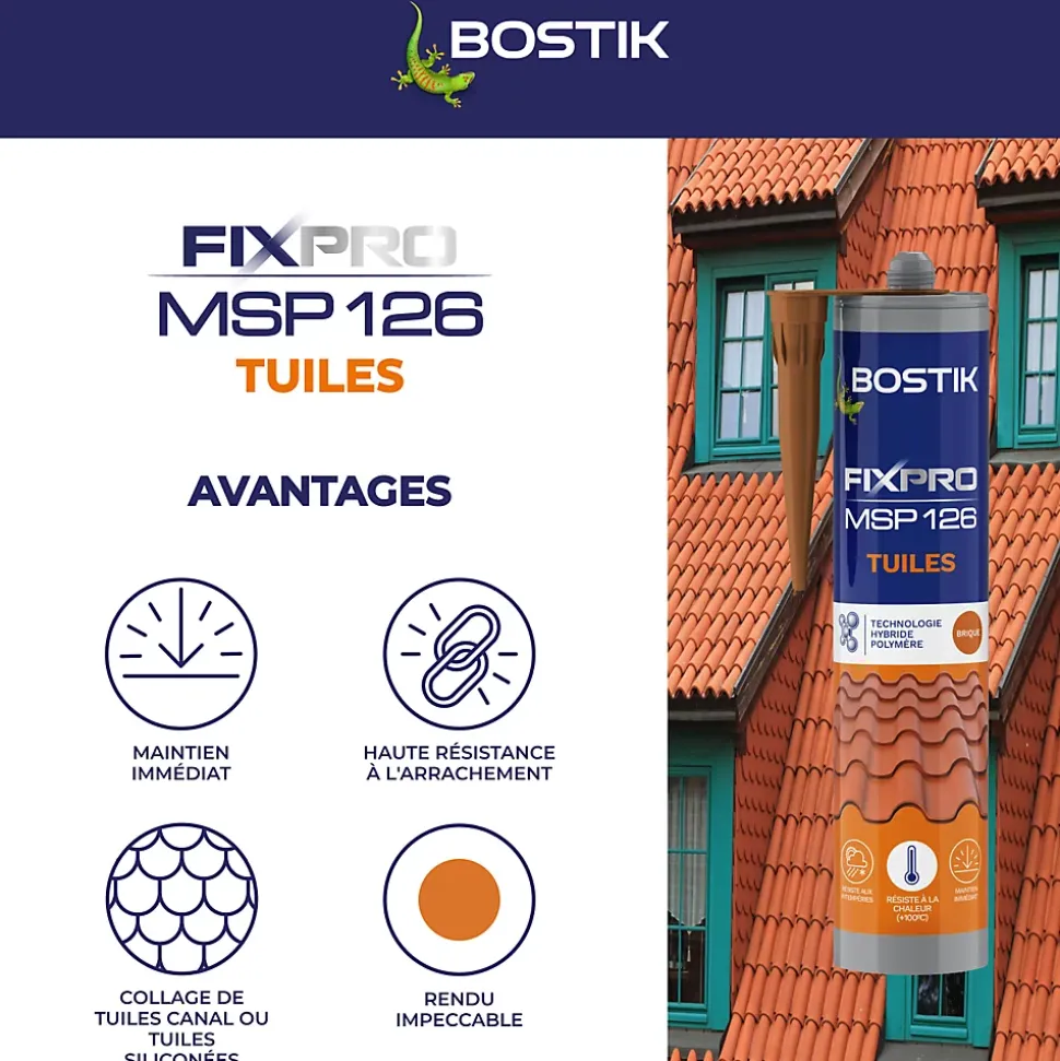 Mastic colle tuiles Bostik 290 ml coloris brique