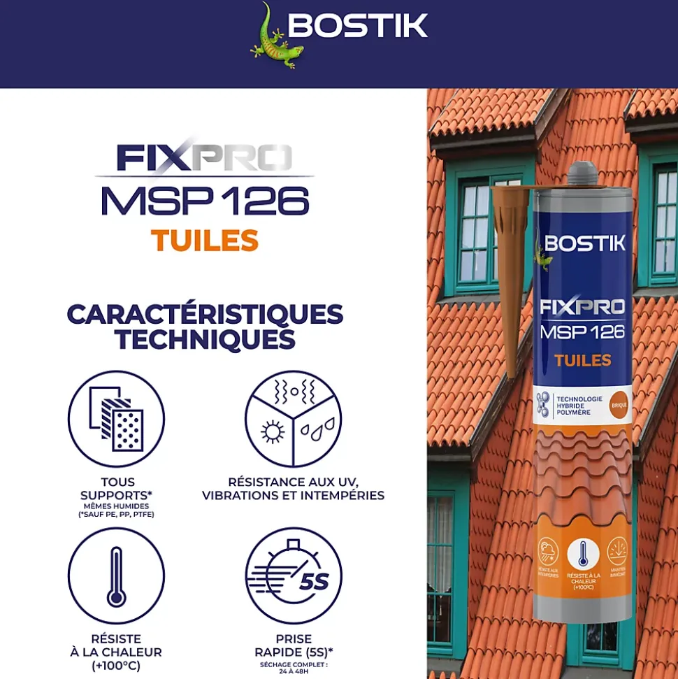 Mastic colle tuiles Bostik 290 ml coloris brique