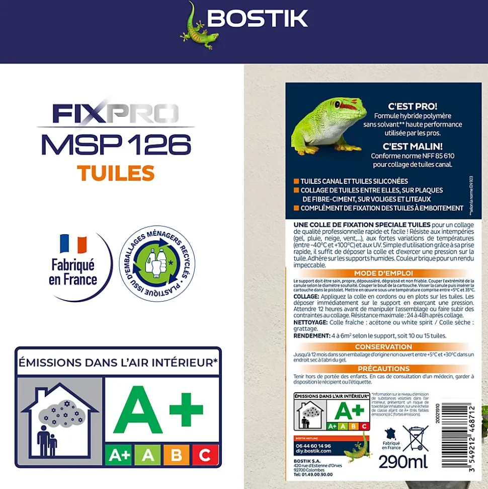 Mastic colle tuiles Bostik 290 ml coloris brique
