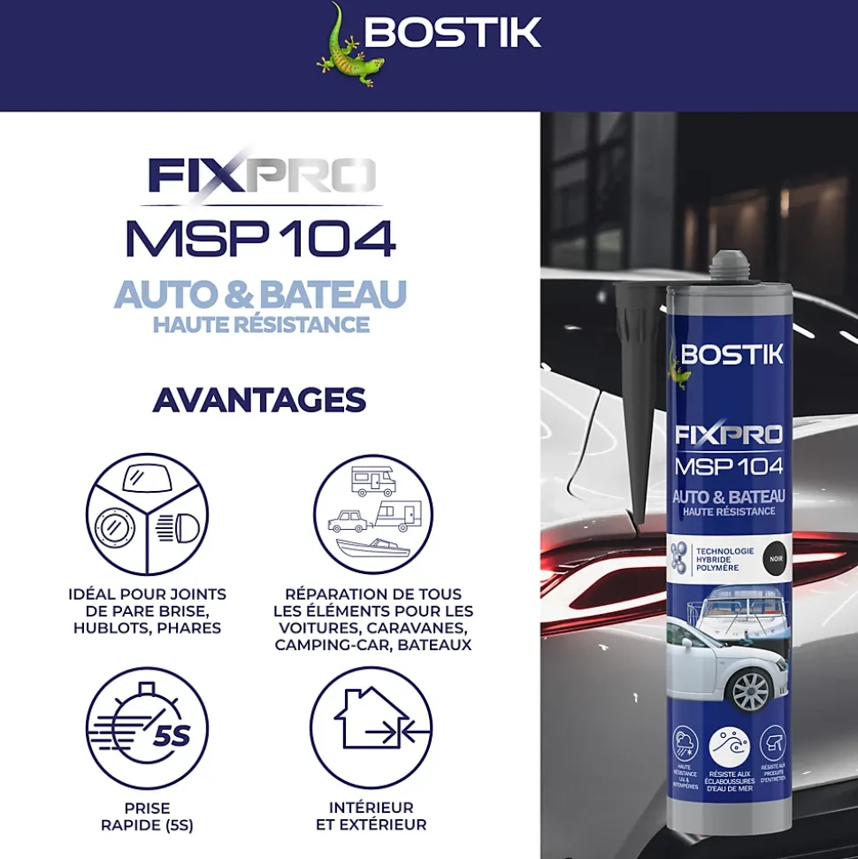 Mastic colle voitures et bateaux Bostik 290 ml coloris noir