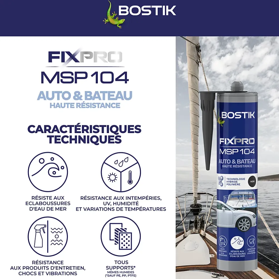 Mastic colle voitures et bateaux Bostik 290 ml coloris noir