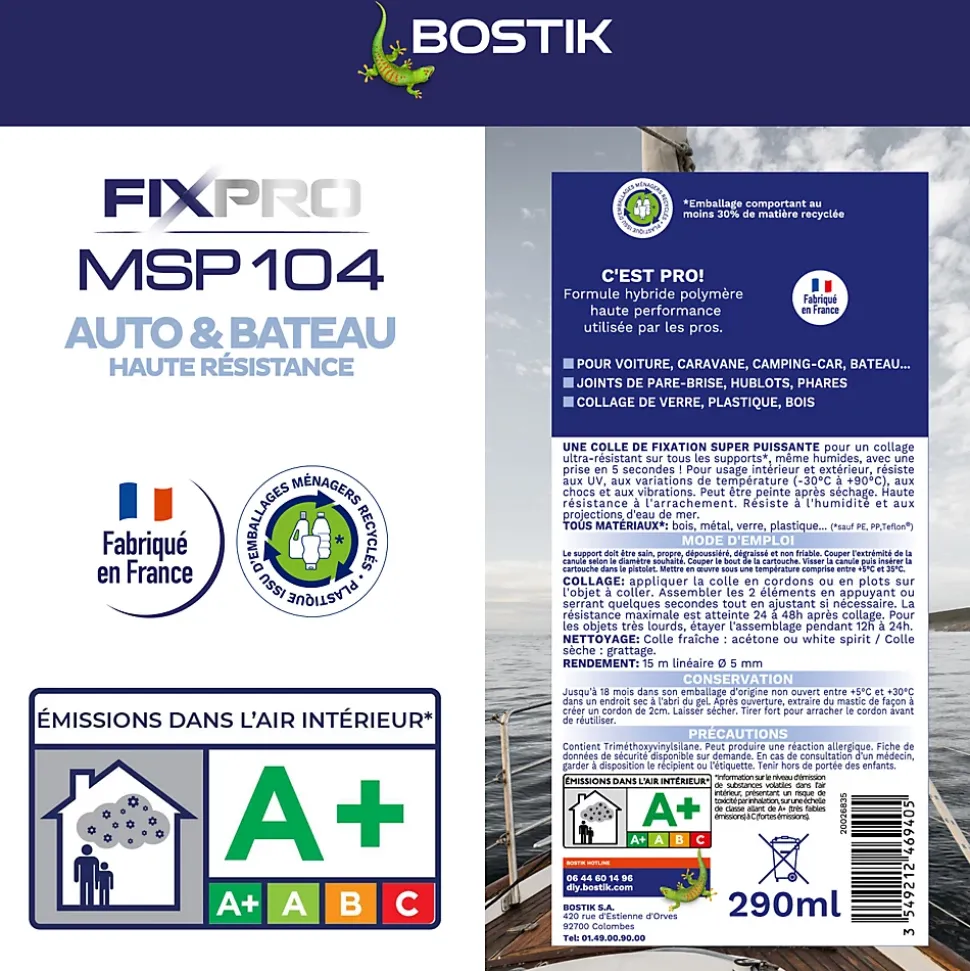 Mastic colle voitures et bateaux Bostik 290 ml coloris noir