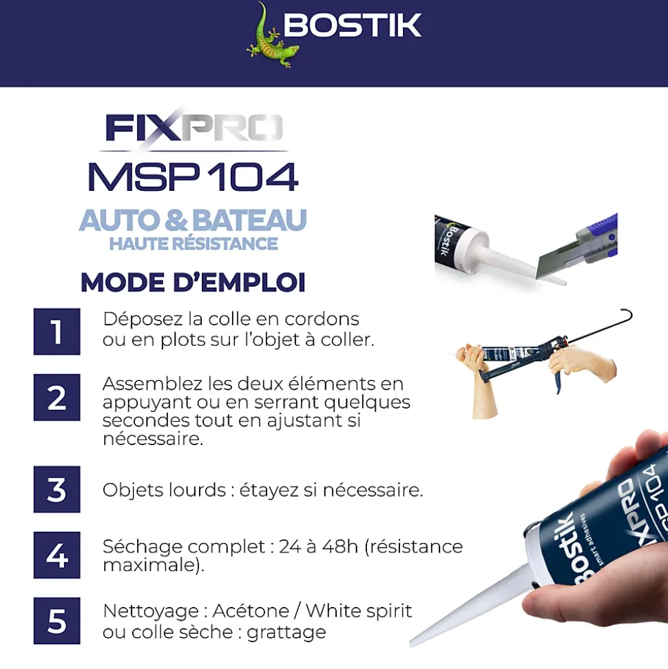 Mastic colle voitures et bateaux Bostik 290 ml coloris noir