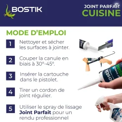 Mastic d’étanchéité spécial cuisine translucide Bostik Joint Parfait tous matériaux, cartouche de 280 ml