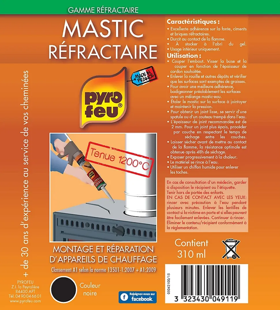 Mastic réfractaire en cartouche de 310 ml