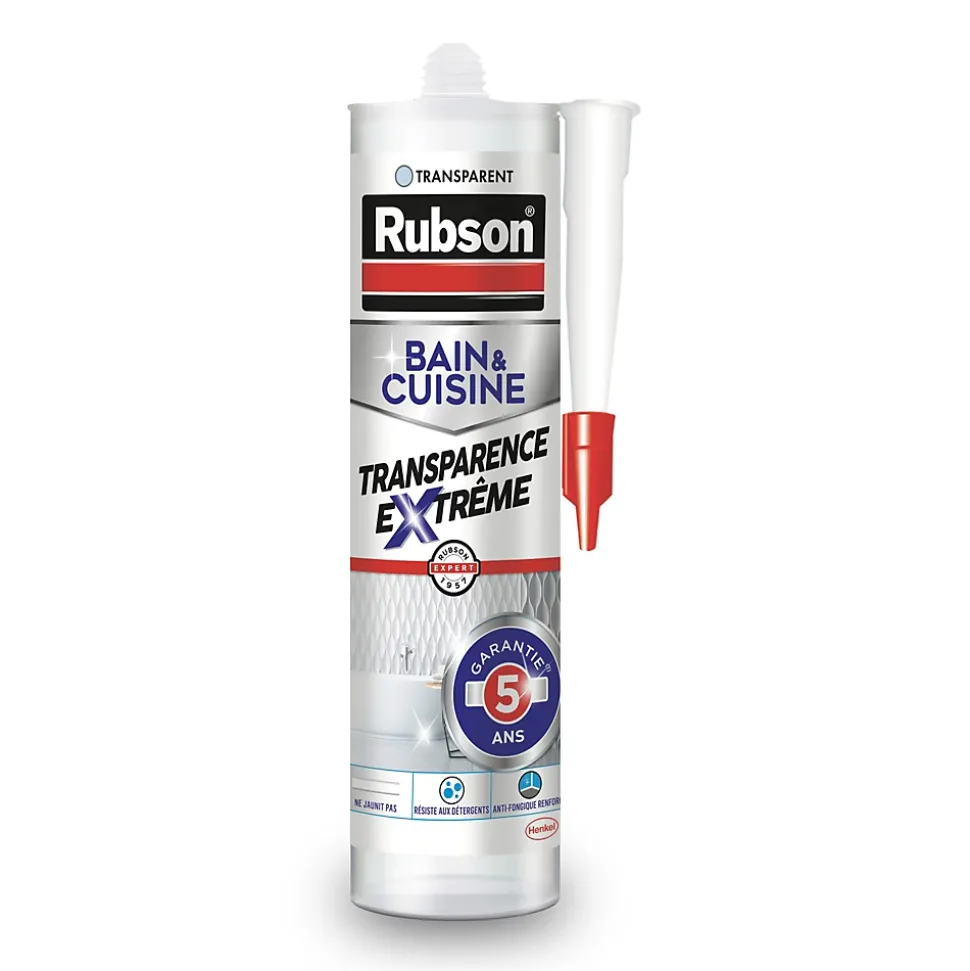 Mastic Rubson Bain&Cuisine Expert Anti-moisissures transparent cartouche 280ml