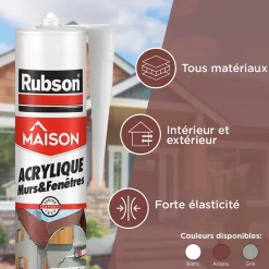 Mastic Rubson Maison Acrylique Murs-Fenêtres blanc cartouche 280ml vendu par 3 pièces