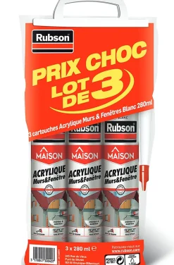 Mastic Rubson Maison Acrylique Murs-Fenêtres blanc cartouche 280ml vendu par 3 pièces