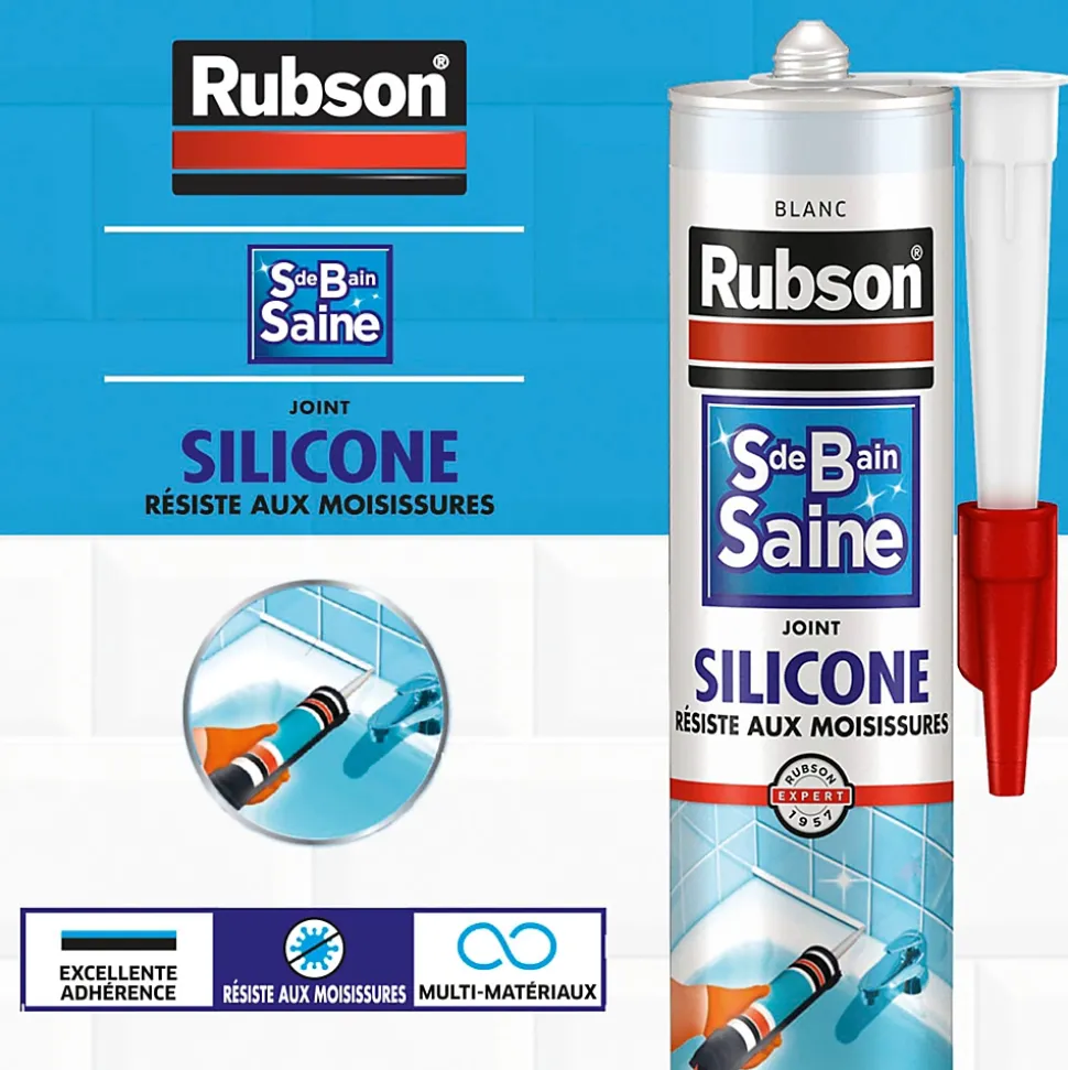 Mastic Rubson Sanitaire Salle de bains Saine Mastic blanc cartouche 280ml vendu par 2