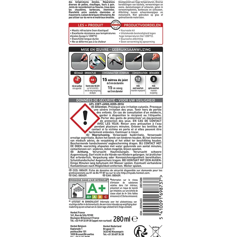 Mastic Rubson Special Materials Hautes Températures noir cartouche 280ml
