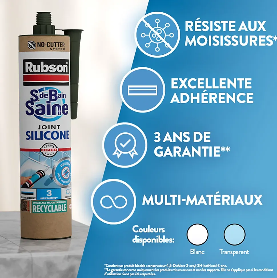 Mastic sanitaire transparent Salle de bain Saine Rubson 280 ml