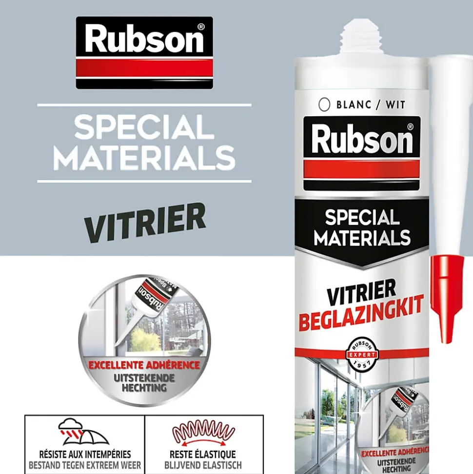 Mastic vitrier coloris blanc 280ml Rubson