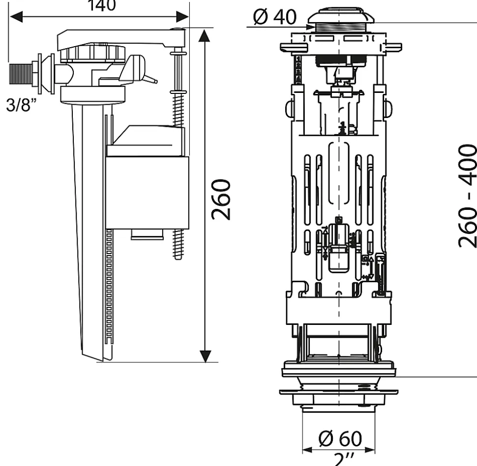 Mécanisme de chasse d'eau + robinet latéral Wirquin Jolyfill One