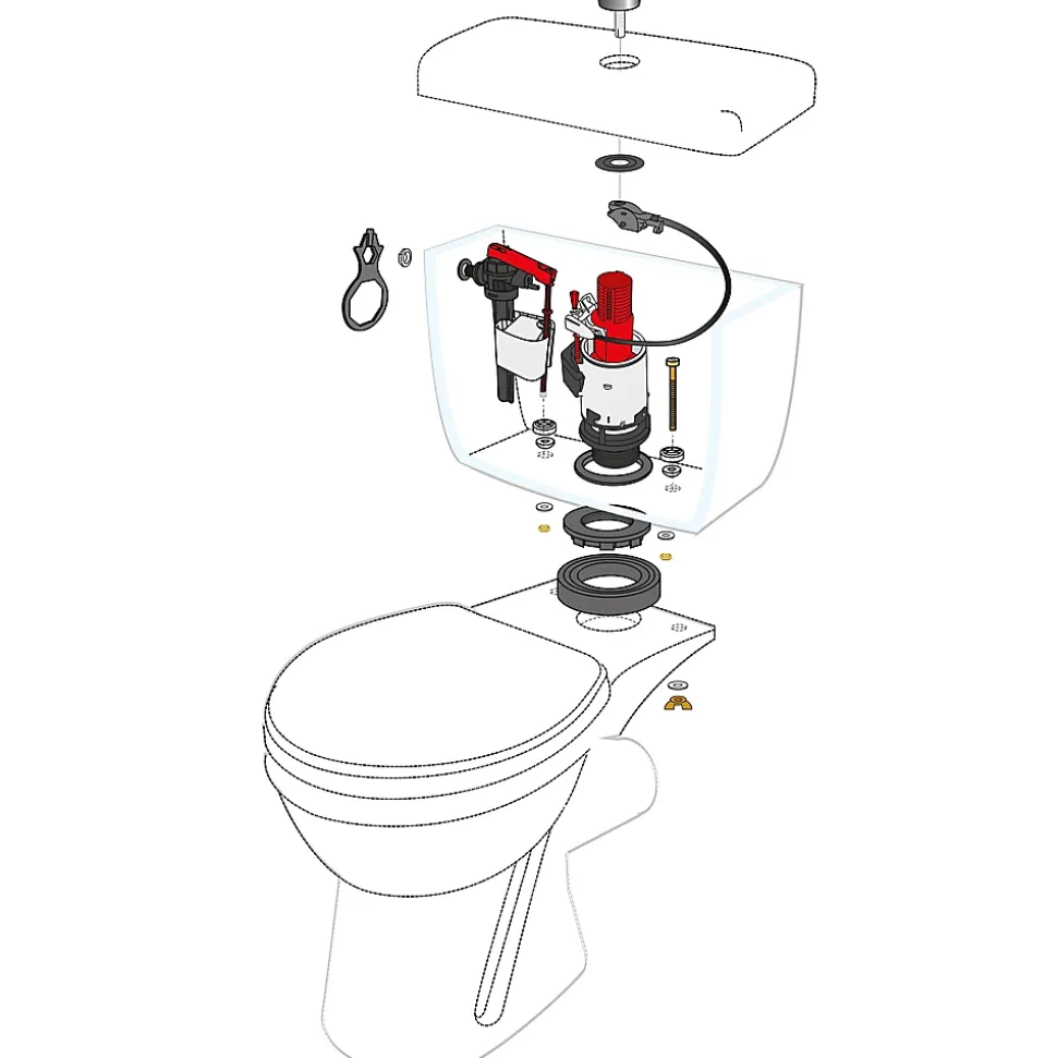 Mécanisme de chasse d'eau double chasse latéral 3L/6L Wirquin MW2 + câble + robinet