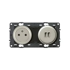 Mécanisme de prise avec terre surface lisse et prise USB Legrand Céliane titane