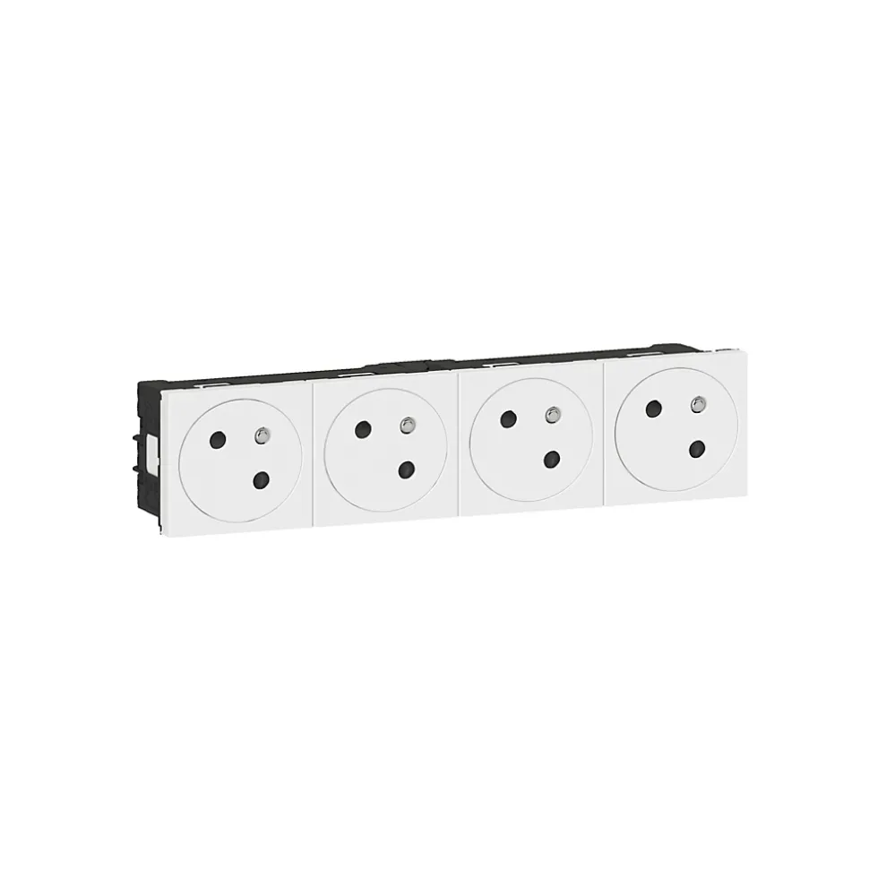 Mécanisme prise 2 pôles + terre Legrand Mosaïc blanc, 4 prises
